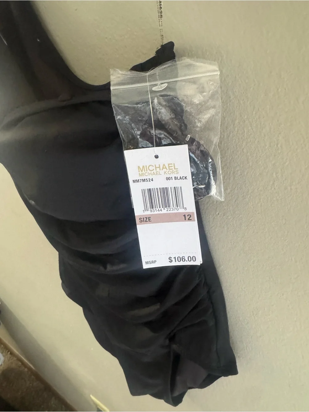 Michael Kors Black One-Shoulder Swimsuit with Ring Accent